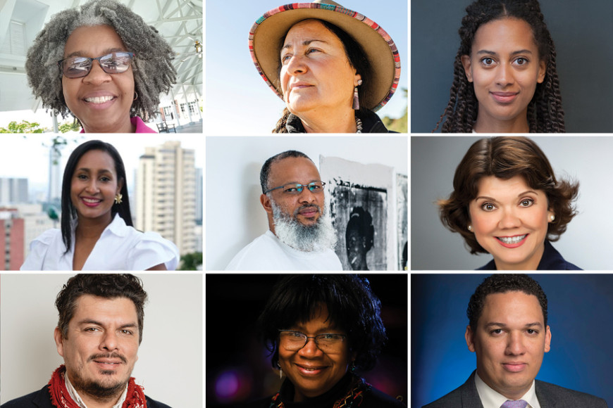 Top, left to right: Janine Dawkins, Leslie Jonas, Morgane Konig. Middle, left to right: Angelica Mayolo-Obregon, Meleko Mokgosi, Donna Nelson. Bottom, left to right: Jean-Luc Pierite, Christine Taylor Butler, Justin Wilkerson. 